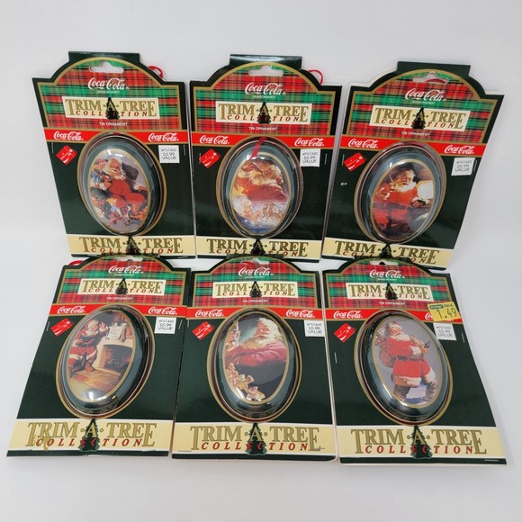 Coca-Cola Other - Set of 6 Vintage 1991 Coca Cola Santa Tin Trinket Box Christmas Ornaments - New